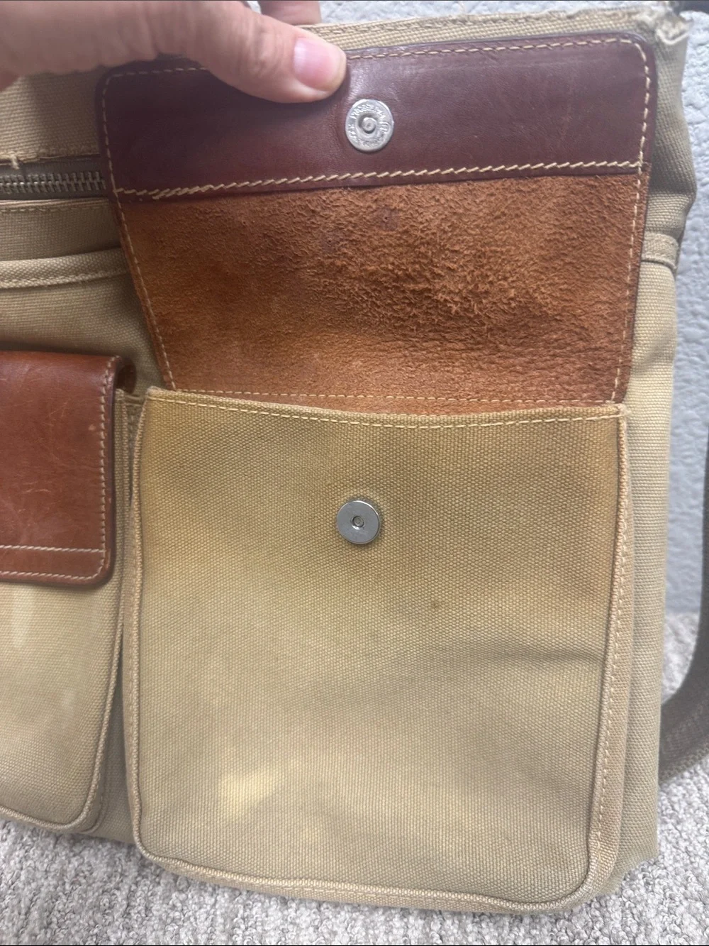 Well Loved Fossil Tan Canvas Expedition Messengee Bag